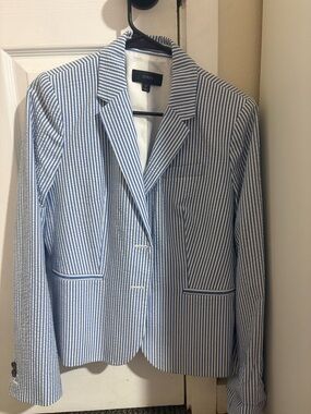 J. Crew Blue and White Striped Seersucker Blazer